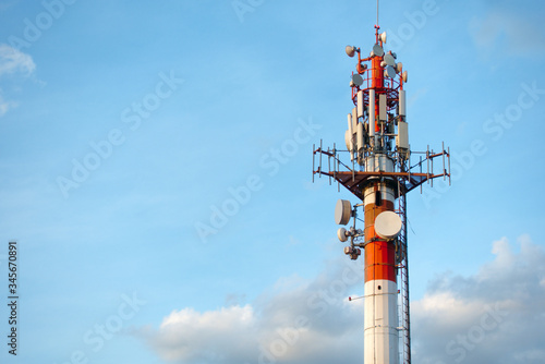 Telecommunication tower of 5G cellular, wireless 5g communication