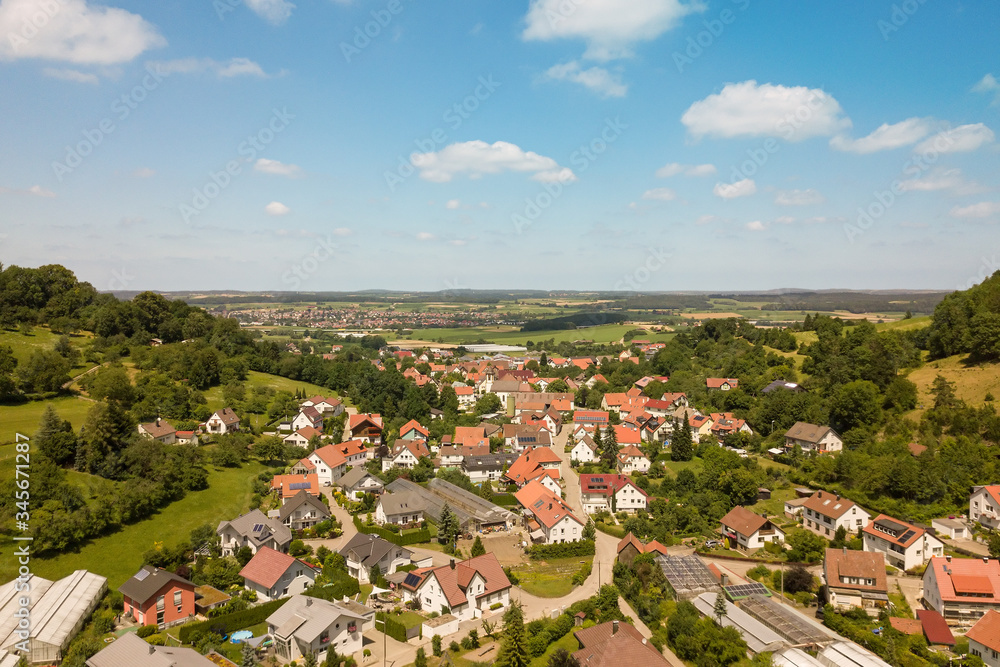 Aerial view of Lautern in Heubach, Germany in summer