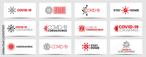 Collection of virus contemporary flyers, covers, templates, posters, cards. Covid-19 concept backgrounds. Coronavirus title design
