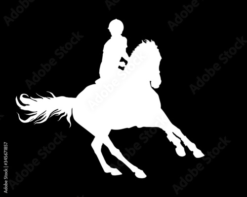  show jumping, sports girl galloping on a horse, isolated images, black silhouette on a white background, for decoration and design