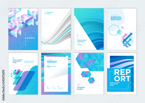 Set of brochure, annual report, business plan cover design templates. Vector illustrations for business presentation, business paper, corporate document, flyer and marketing material.