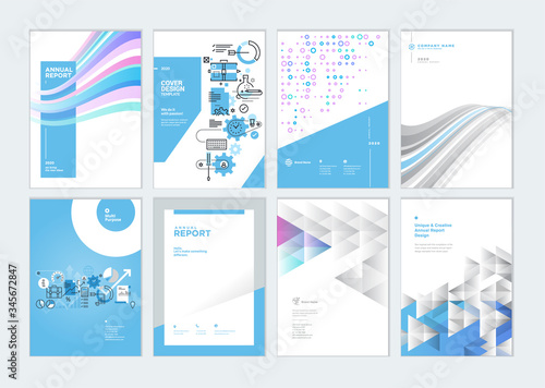 Set of brochure, annual report, business plan cover design templates. Vector illustrations for business presentation, business paper, corporate document, flyer and marketing material.