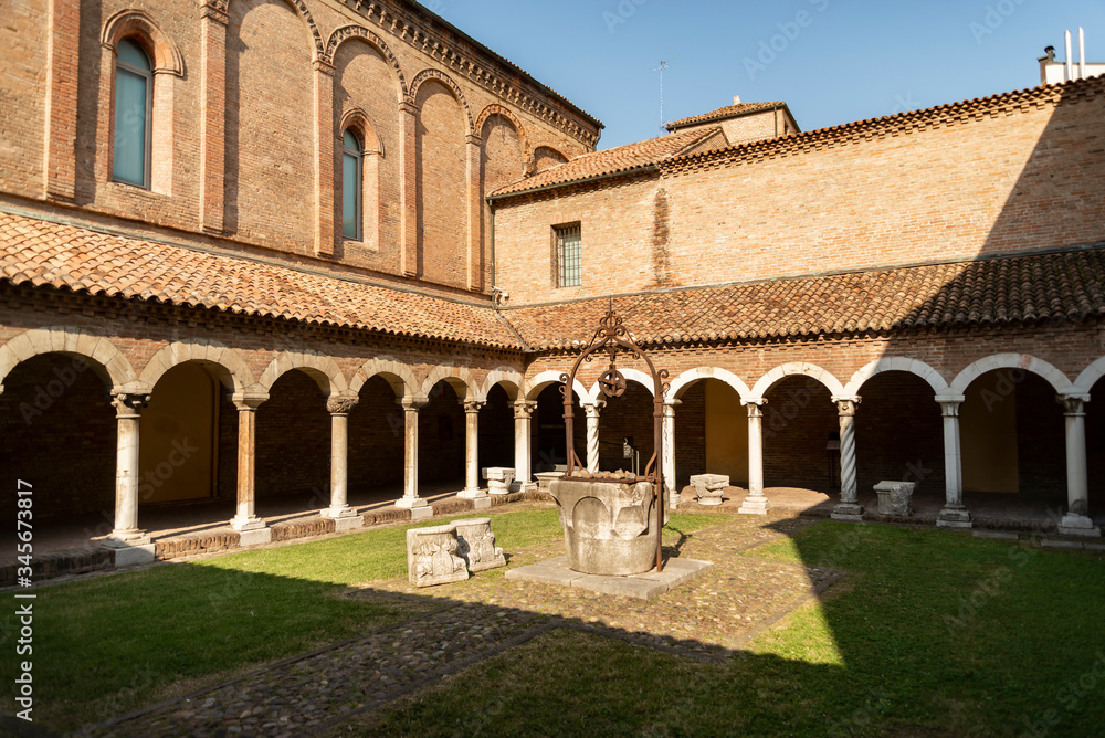 Cloister of the medieval abbey in the historic centre of Ferrara, Italy