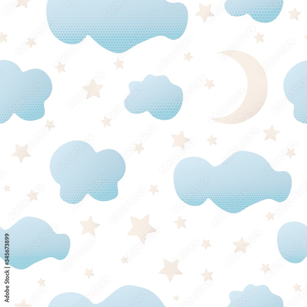 Cute seamless white pattern with cartoon clouds. Vector illustration