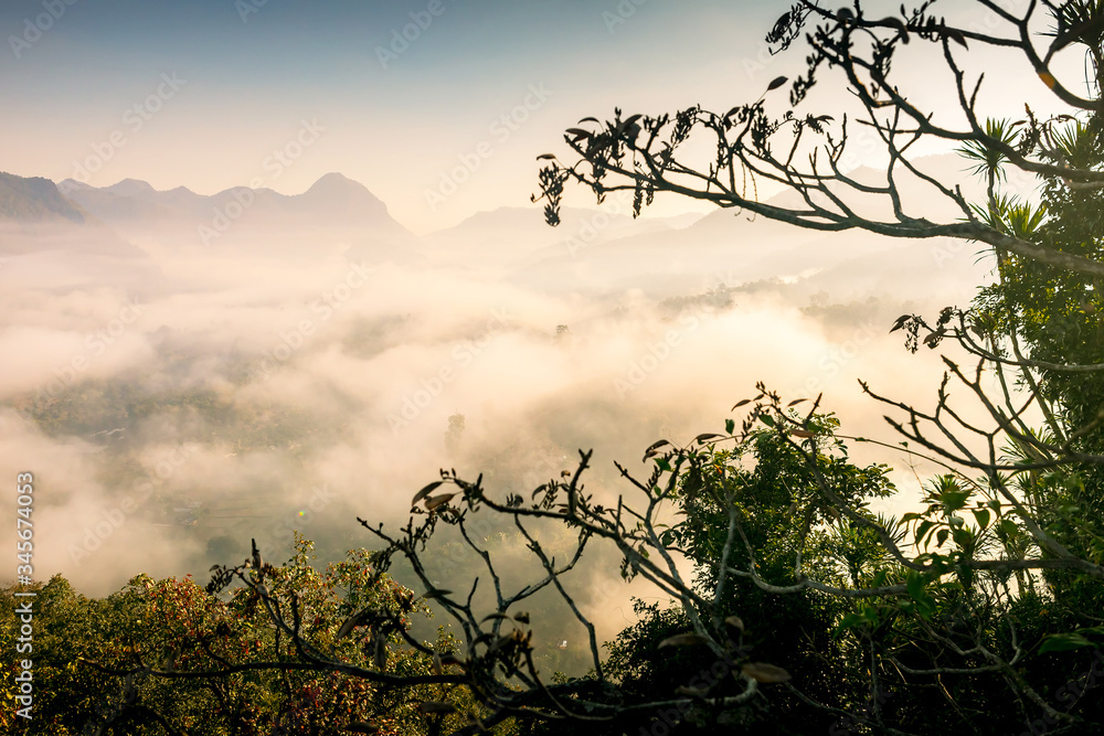 Beautiful clouds and fog coverage mountain valley in the morning colorful, Chiang Dao, Chiang Mai province, Thailand Beautiful clouds and fog coverage mountain valley in the morning colorful, Chiang Dao, Chiang Mai province, Thailand