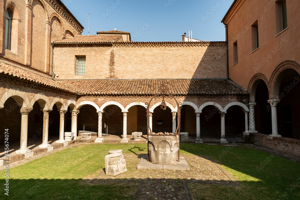 Cloister of the medieval abbey in the historic centre of Ferrara, Italy