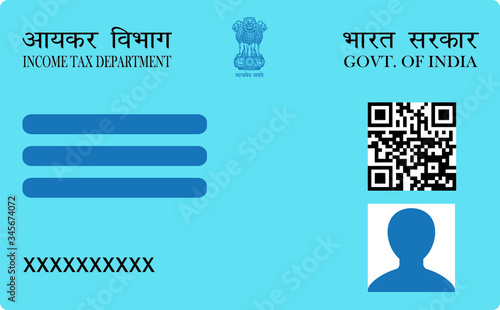 Dummy Pan card, unique identity document for Indian citizen issued by Government of India. Vector