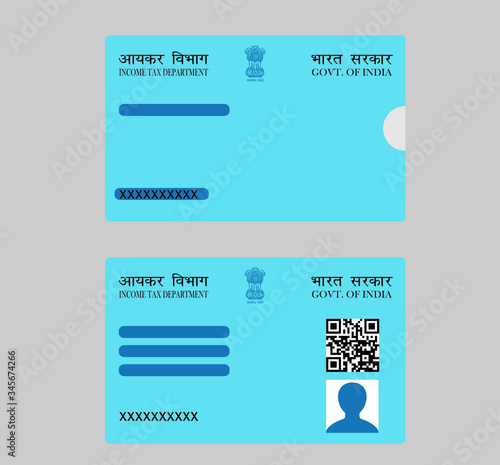 Dummy Pan card, unique identity document for Indian citizen issued by Government of India. Vector