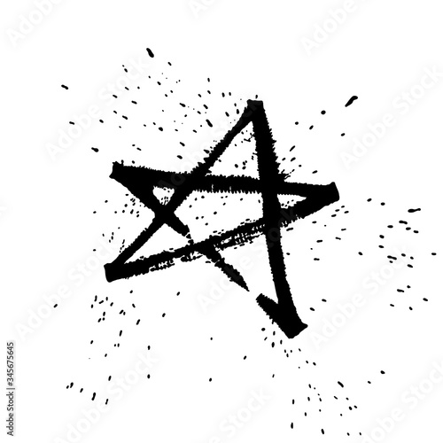 Star Rulling Pen Expressive Calligraphy with splashes. Sketch symbol isolated on white. Grunge spray sign photo