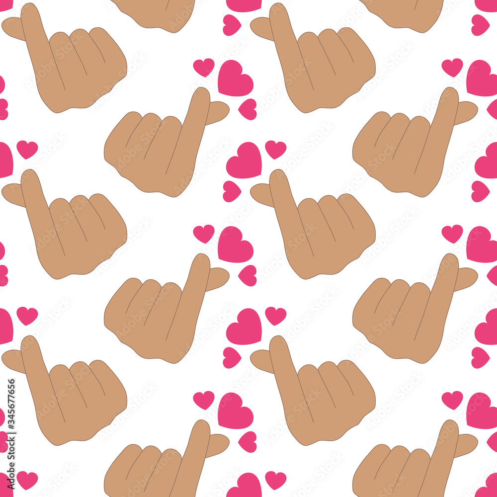 Fototapeta premium EPS 10 vector. Seamless pattern with finger heart in korean style.