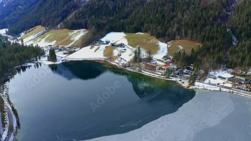 Aerial view, flight at Hintersee with Mühlsturzhorn and Reiteralpe, Berchtesgadener AereaRamsau, Upper Bavaria, Bavaria, Germany photo