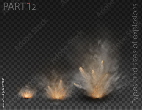 fog set with different types and sizes of explosions isolated on transparent background