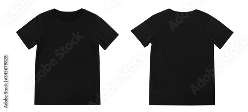 Blank t shirt template. black t-shirt front and back on white background. photo