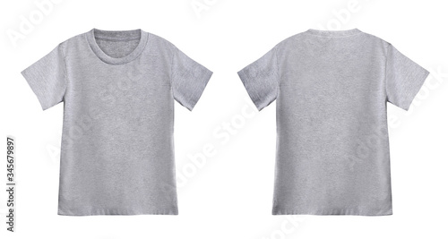 Gray T-shirts front and back on white background.