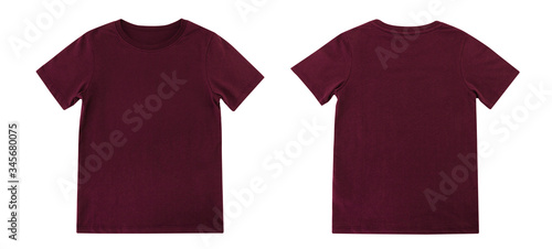 Canvas Print Red T-shirts front and back on white background, Maroon T-shirts