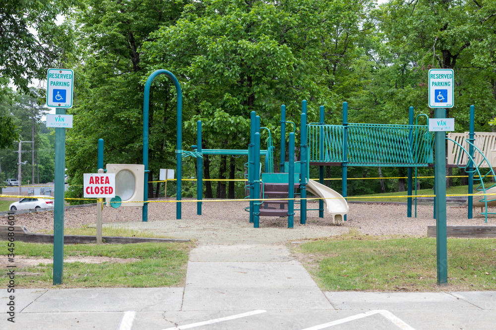 lake ouachita state park, Arkansas, USA, May 2 2020, Campgrounds opened for residents of the state but restrooms beach and playground areas remain closed. Yellow caution tape and signs.
lake ouachita state park, Arkansas, USA, May 2 2020, Campgrounds opened for residents of the state but restrooms beach and playground areas remain closed. Yellow caution tape and signs.