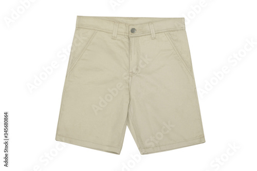 Beige shorts isolated on the white background. Khaki Short Pants.