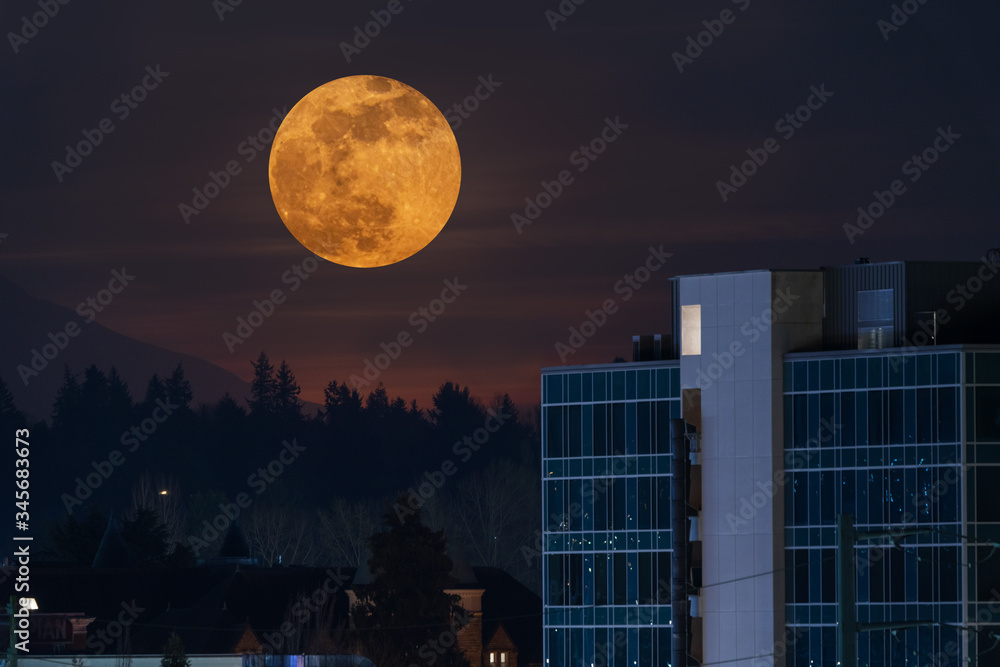 Full Moon Rising Over Olympia Washington