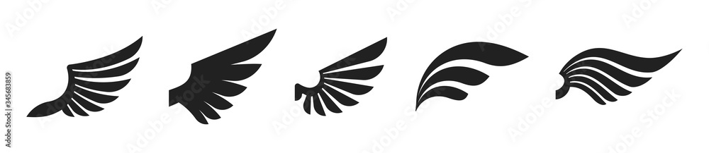 Set of black wings icons. Wings badges. Collection wings badges. Vector illustration. Set of black wings icons. Wings badges. Collection wings badges. Vector illustration.