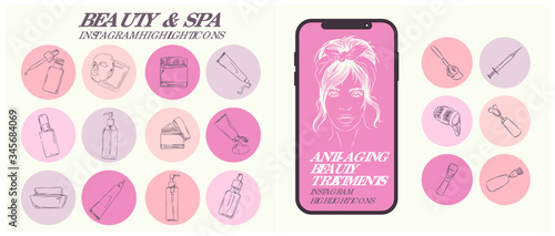 professionally designed modern Neutral nude outline Beauty and spa Instagram highlight icons, stories, covers ideal for beauty bloggers, salons and spas