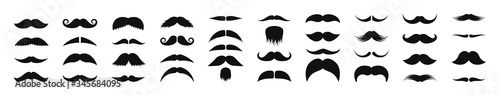 Set of mustaches. Black silhouettes mustache. Men's mustaches, hipster, gentleman, barbershop. Vector Illustration.
