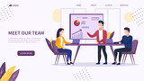 Office workflow concept. Business meeting. Presentation and discussion of the project. The decision making process. Office situation to discuss the decision. Creative web banner, marketing materials.