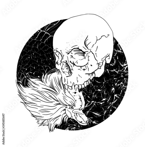 VECTOR CALAVERA GALLO ROSAS