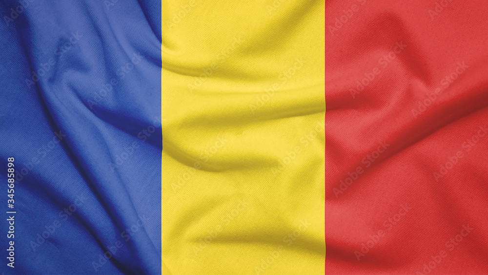 Romania flag with fabric texture - obrazy, fototapety, plakaty 
