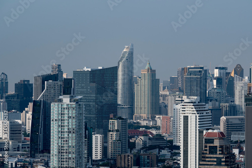 Bangkok city view in day time as in blue tone for your city business background. © newroadboy