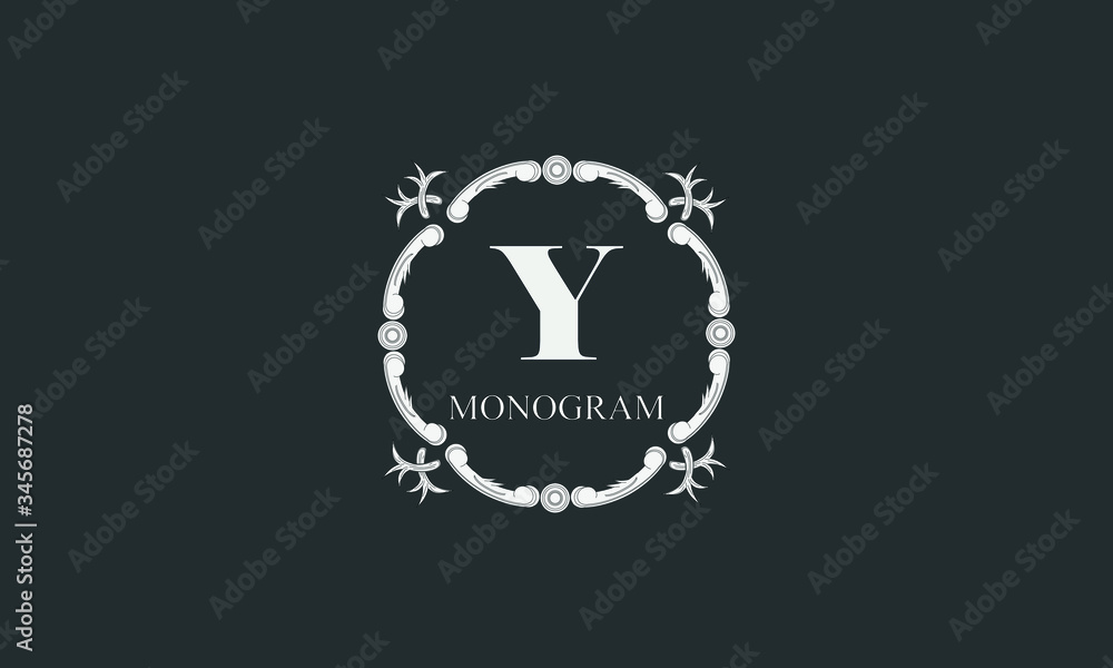 Fototapeta premium Exquisite floral monogram with letter Y. Magnificent three-dimensional logo. Elegant frame for business sign, label, boutique brand, hotel, restaurant, heraldry.