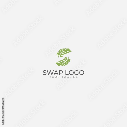 Swap leaf and letter S logo two leaf