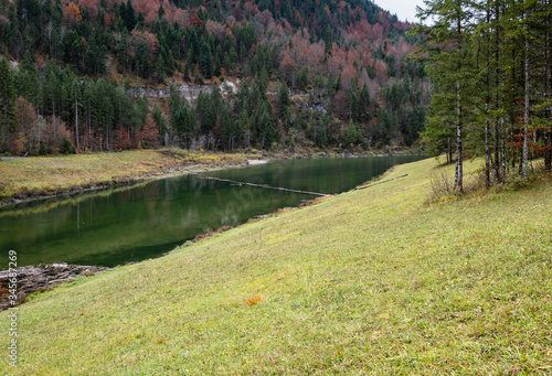 Alpine autumn .Sylvenstein Stausee lake, Germany photo