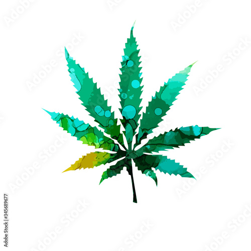 Cannabis or marijuana leaf multi-colored icon , mixed media. Vector illustration