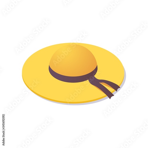 Isomertic yellow hat with brown ribbon isolated on white