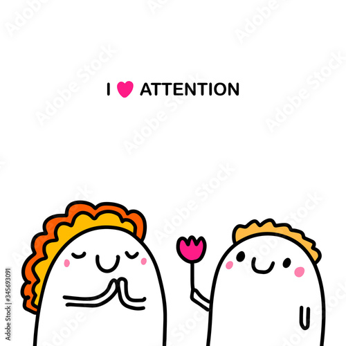 I love attention hand drawn vector illustration in cartoon comic style people dating