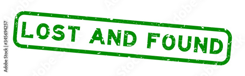 Grunge green lost and found word square rubber seal stamp on white background