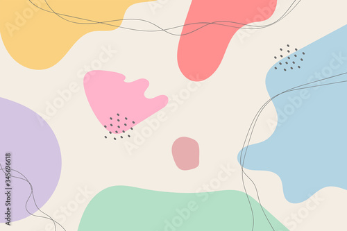 Set of eight abstract backgrounds. Hand drawn various shapes and doodle objects. Contemporary modern trendy vector illustrations. Every background is isolated. Pastel colors