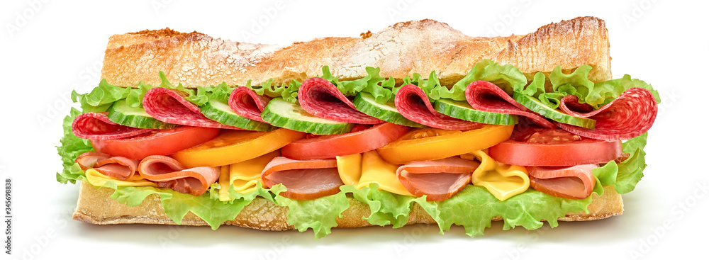 Isolated close-up of a sub sandwich with paneer, lettuce and