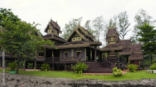 Beautiful Aerial North temple  Architecture in Ancient city Thailand , Muang Boran from Bangkok  photo