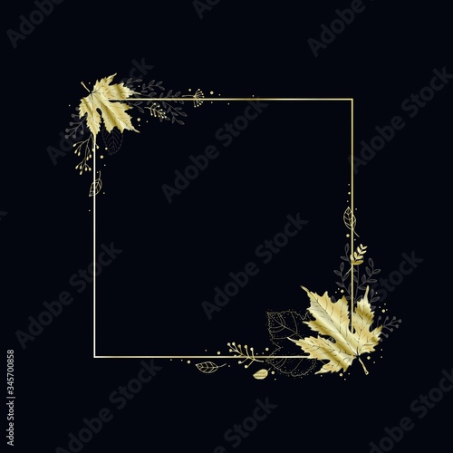 Vector frames with Golden leaves.Autumn background with fall leaves. Nature autumnal vector concept.