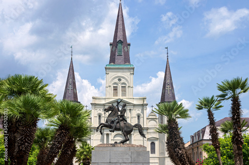 Historic cathedral and monument in jackson square