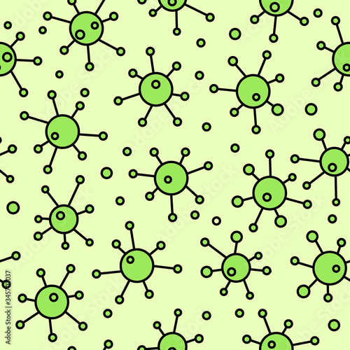 Virus epidemic seamless pattern. Backdrop with illustration of novel Coronavirus 2019-nCoV background. Ornamental COVID-19 medical design. Abstract bacterium tile texture.