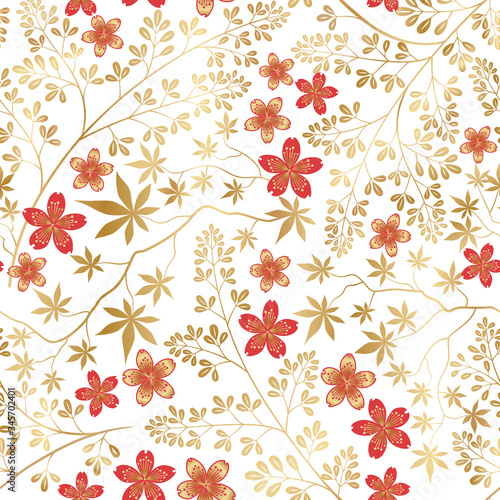 Floral seamless pattern. Flower decorative tile background. Flourish ornamental wallpaper with flowers in retro oriental style.