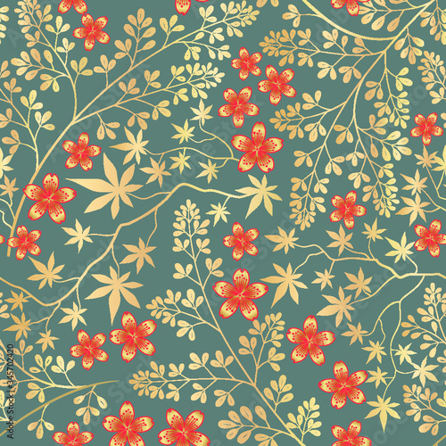 Floral seamless pattern. Flower decorative tile background. Flourish ornamental wallpaper with flowers in retro oriental style.