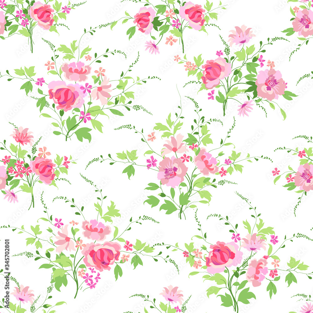 Obraz premium Floral seamless pattern. Flower decorative tile background. Flourish ornamental wallpaper with flowers in retro style.