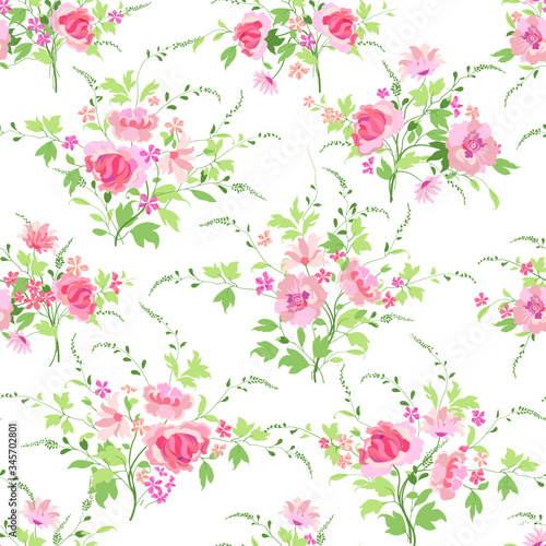 Floral seamless pattern. Flower decorative tile background. Flourish ornamental wallpaper with flowers in retro style.