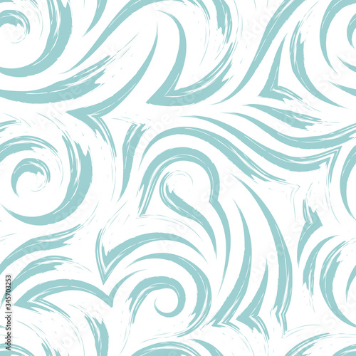 Seamless vector texture of a swirl of waves or currents of turquoise pastel color isolated on a white background. Pattern for fabrics or packaging.Back to website