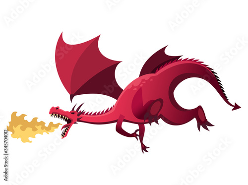 Medieval Kingdom Character. Isolated dragon who breathes fire on a white background. Vector personage