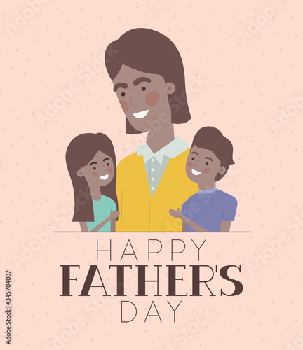 Happy fathers day man son and daughter cartoon vector design