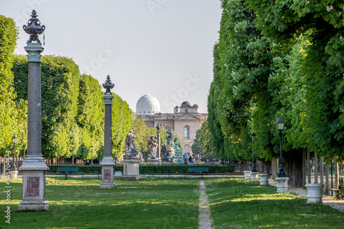 Photography Paris, France - April 23, 2020: Great Explorers Garden (Jardin des Grands Explorateurs Marco Polo et Cavelier de la Salle, 1867)